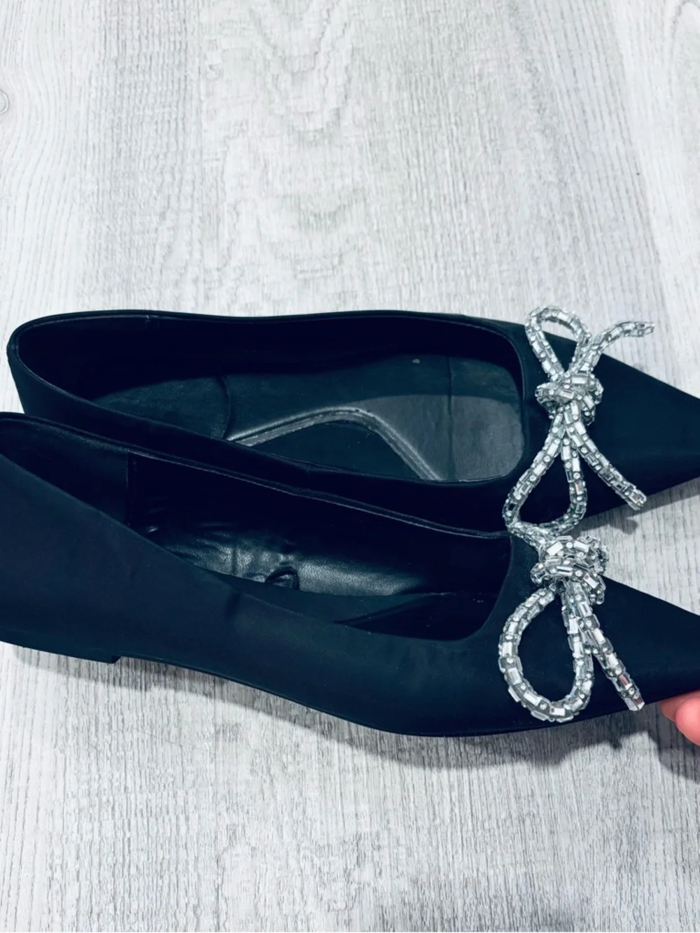 Zara Black Satin Ballet Flats with Embellished Bow Size 36 - Picture 5 of 8